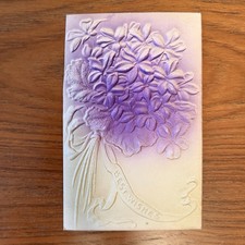Postcard Airbrushed PURPLE LILACS Embossed BE...