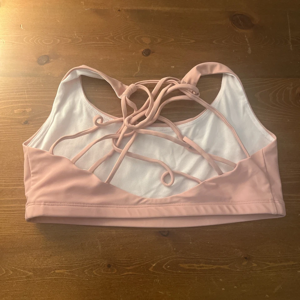 Onzie Flow Chic Sports Bra Womens L Criss Cross Strappy Back Blush Pink Yoga - Image 2 of 4