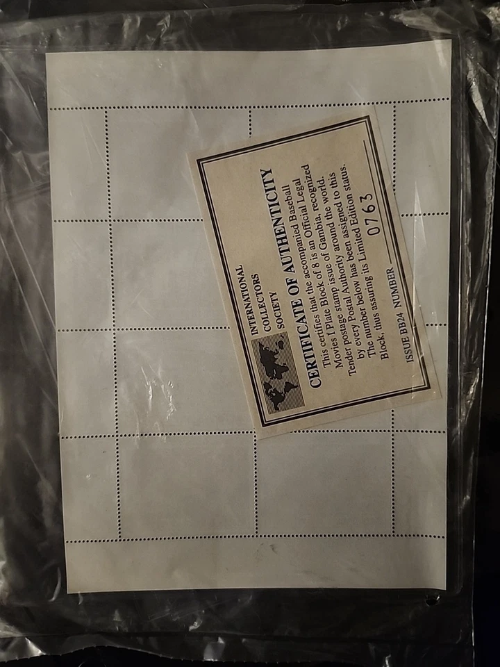 THREE BASEBALL ON FILM COMMEMORATIVE  STAMP SHEETS with COA - Image 2 of 2