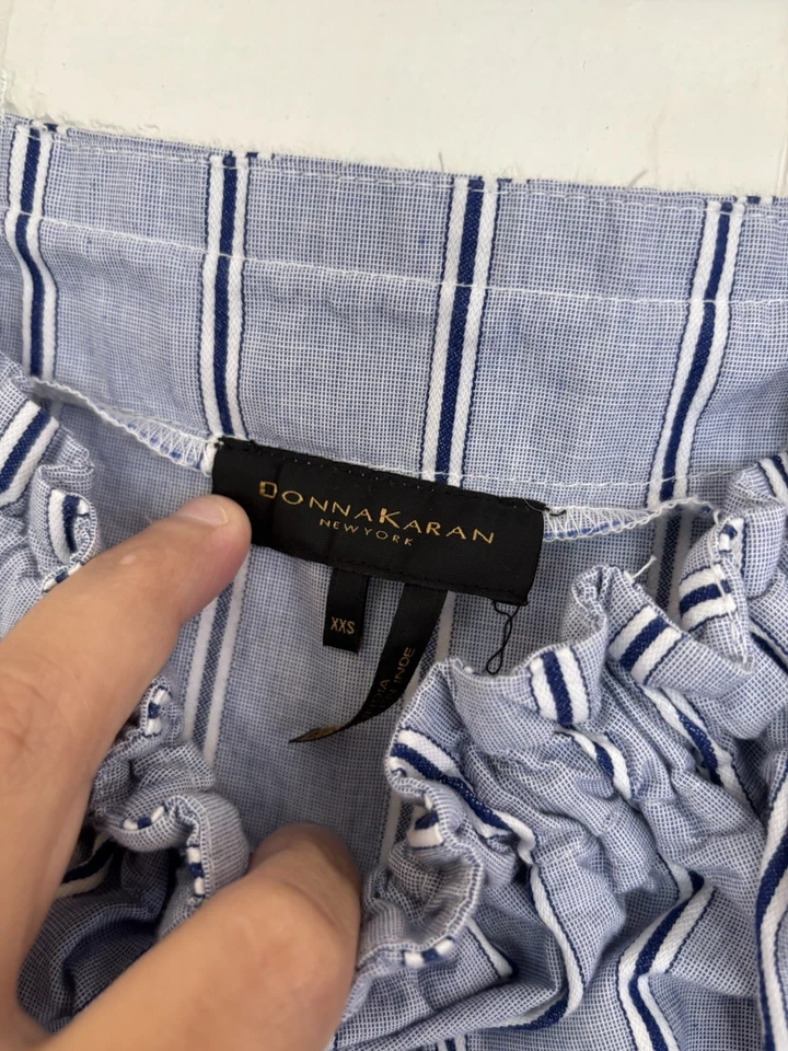 Donna Karan Sea Glass Blue Stripe Floral Broderie Asymmetric Midi Skirt Sz XXS - Image 3 of 4