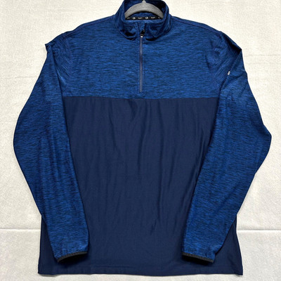 Gap Fit Pullover Men's L Mock Neck 1/4 Zip Blue Stretch Knit Golf Athletic Sport