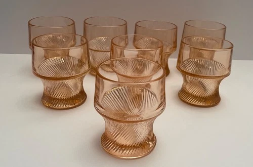 Set 8 Antique Vintage Pink Diana Depression Glass Flat Tumbler short Glasses