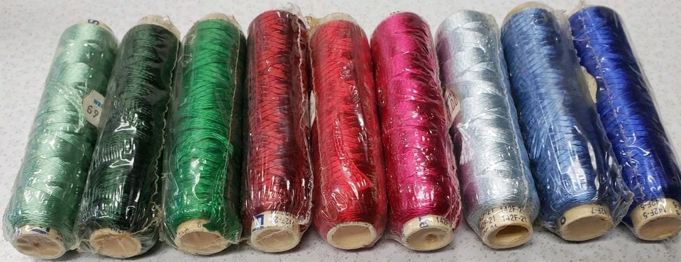 Rhode Island Textiles (YLI)  Ribbon Floss Lot of 9 Blues Greens Reds - Image 2 of 4