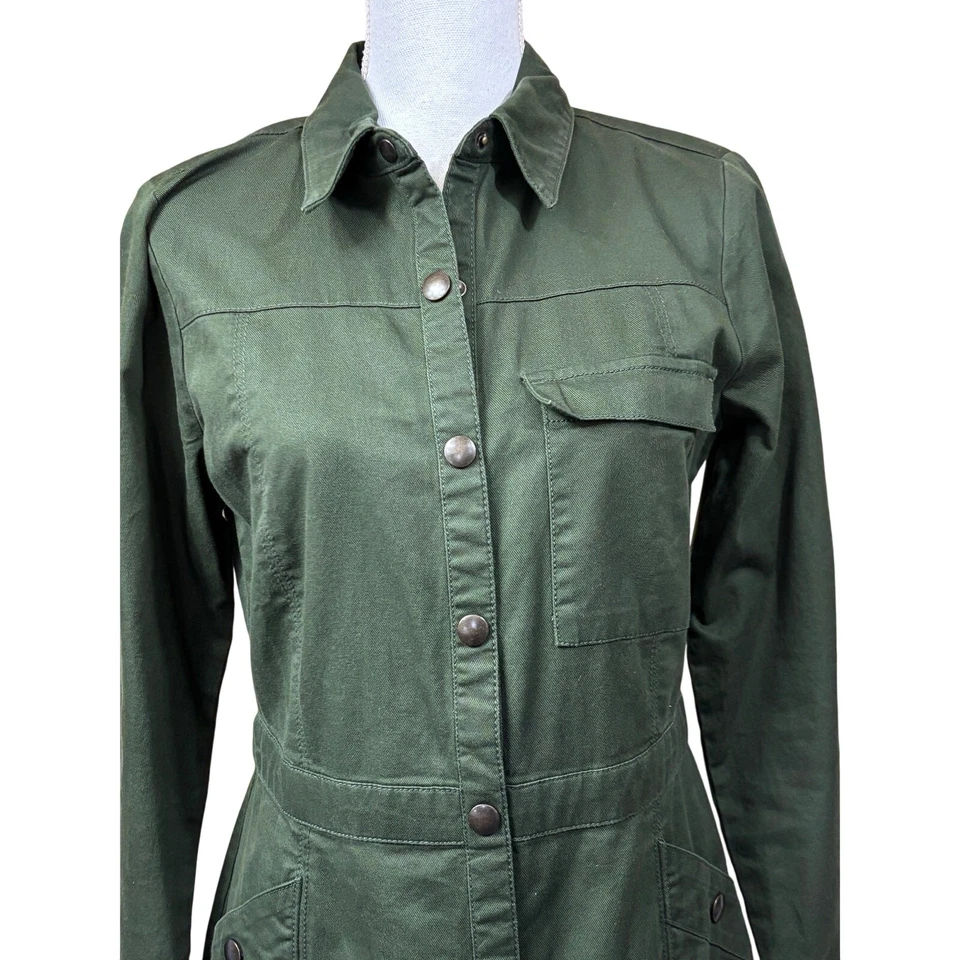 Loft зеленый саржи макси рубашка платье, стиль сафари, утилита, военный стиль, повседневный - Изображение 4 из 4