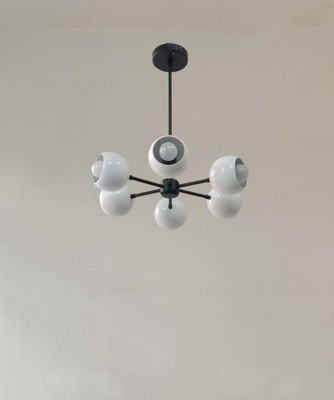 6 Painted Arm Mid Century Style Raw Brass Chandelier Light Fixture Sputnik Light