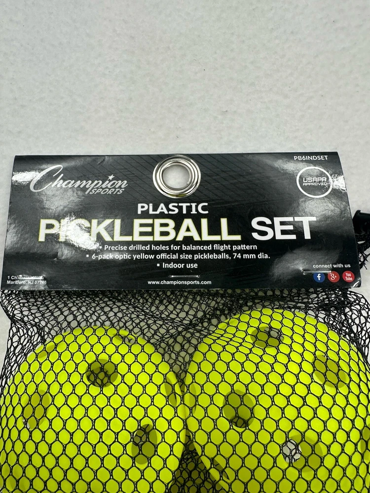 Pickleball Set 6 Balls Champion Sports Plastic Yellow USAPA Approved Pickleball Set 6 Balls Champion Sports Plastic Yellow USAPA Approved
