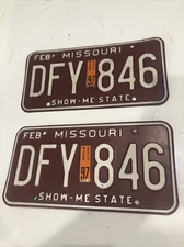 1980 Missouri Automobile License Plate Matched Pair / Set DFY 846 Maroon
