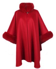 Women's Brand New Cashmere Wool Wrap Cape Red Fox Fur CLEARANCE SALE