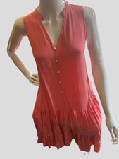 ✨Nine West Sleeveless V-Neck w/Buttons Loose Fit Dress Coral Women’s Small