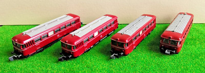 4x Arnold Rapido Dieseltriebwagen Schienenbus Beiwagen der DB rot Spur N 1:160