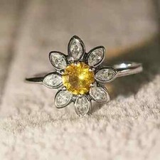 2Ct Round Cut Lab Created Citrine Women's Engagement Ring 14K White Gold Plated