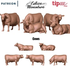Eskice Miniature 5 Cows Farm Animals Scenery WW2 Medieval DnD Diorama 15 20 28mm