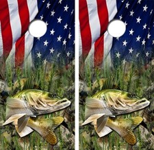 American Flag Walleye Cornhole Board Wrap LAMINATED Decal Vinyl Sticker 3838
