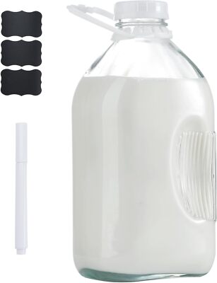 Glass Milk Jugs Bottle 64oz Water Container With Airtight Screw Lid Half Gallon 