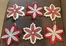 Felt Snowflake Christmas 7  Ornament Lot 6 Holiday 148ia 