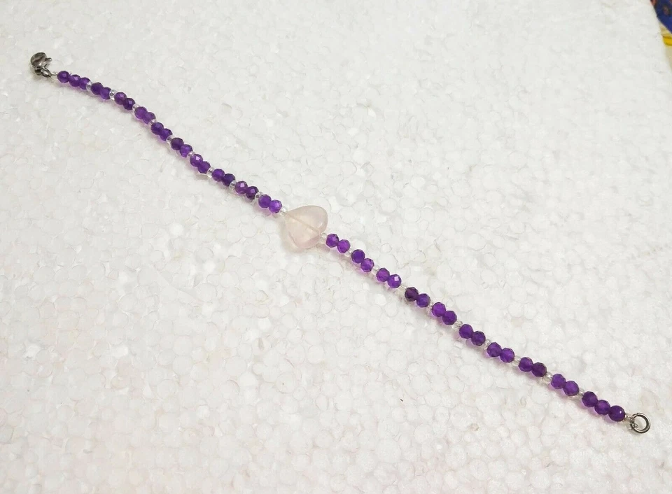 Bracciale In Argento 925 Con Ametista Naturale Con Quarzo Rosa Per Anniversario - Immagine 2 di 2