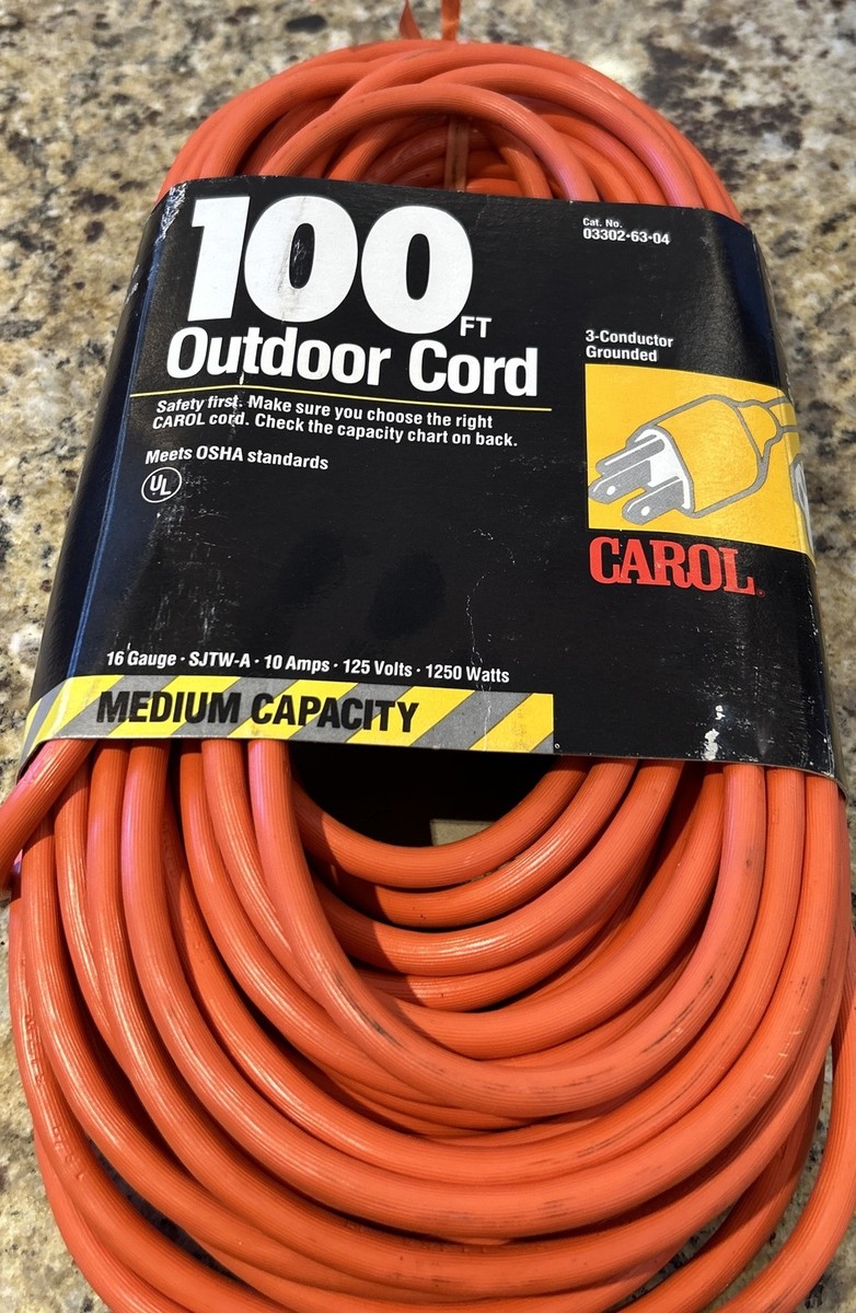 CAROL 100Ft 16Gauge Orange Heavy-Duty Cord 16/3 SJTW NEW | eBay