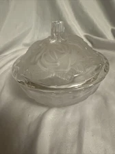 Rose Frosted Glass Candy Trinket Dish Japan Home Beautiful