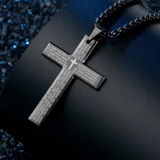 Men's Black Cross Necklace with Lord's Prayer Stainless Steel Cross Pendant 24"
