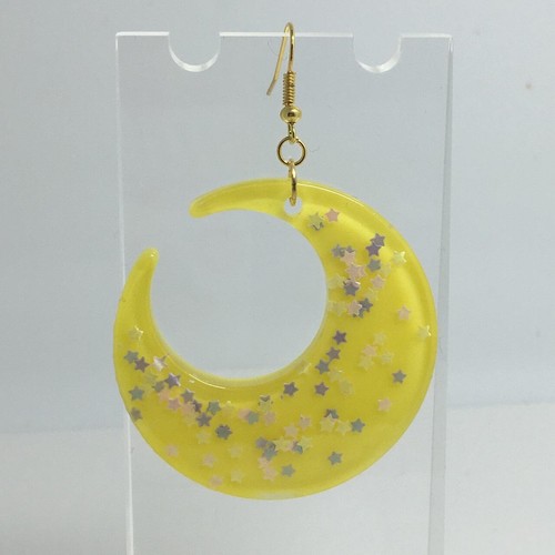 Large crescent moon earrings, Star Glitte , Acrylic Earrings - Picture 20 of 60