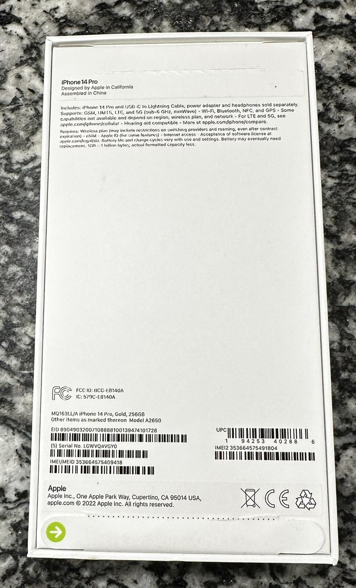 Original Box for Apple iPhone 14 PRO with Manual & USB | eBay