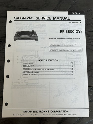 Sharp RP-8800 Record Player Turntable Service Manual Vintage OEM ...