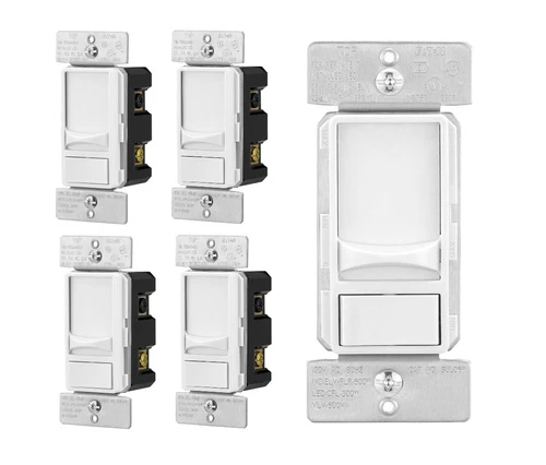 5 Pack - Eaton 300W LED Slide Dimmer Switch 3-Way, White Decora SUL06P-LA