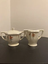 Royal Rochester Fraunfelter China Sugar Bowl & Creamer Set 1930s Poppy Art Deco
