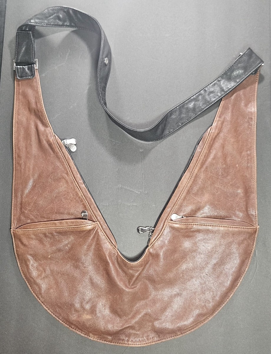 Sash Bag Genuine Leather Cross Body Bag Black/ Brown Reversible