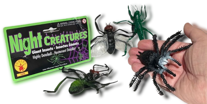 4 Set GIANT INSECT BUGS Big Creepy Rubber Creatures Fly Spider