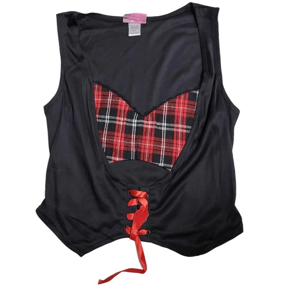 School Girl Costume Uniform Plaid Vest Top Skirt Collar Neck Tie 99076D Small - Image 3 of 4