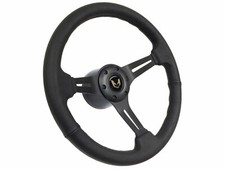 1969-94 Firebird 6-bolt Black Leather Slotted Steering Wheel Kit Gold Emblem