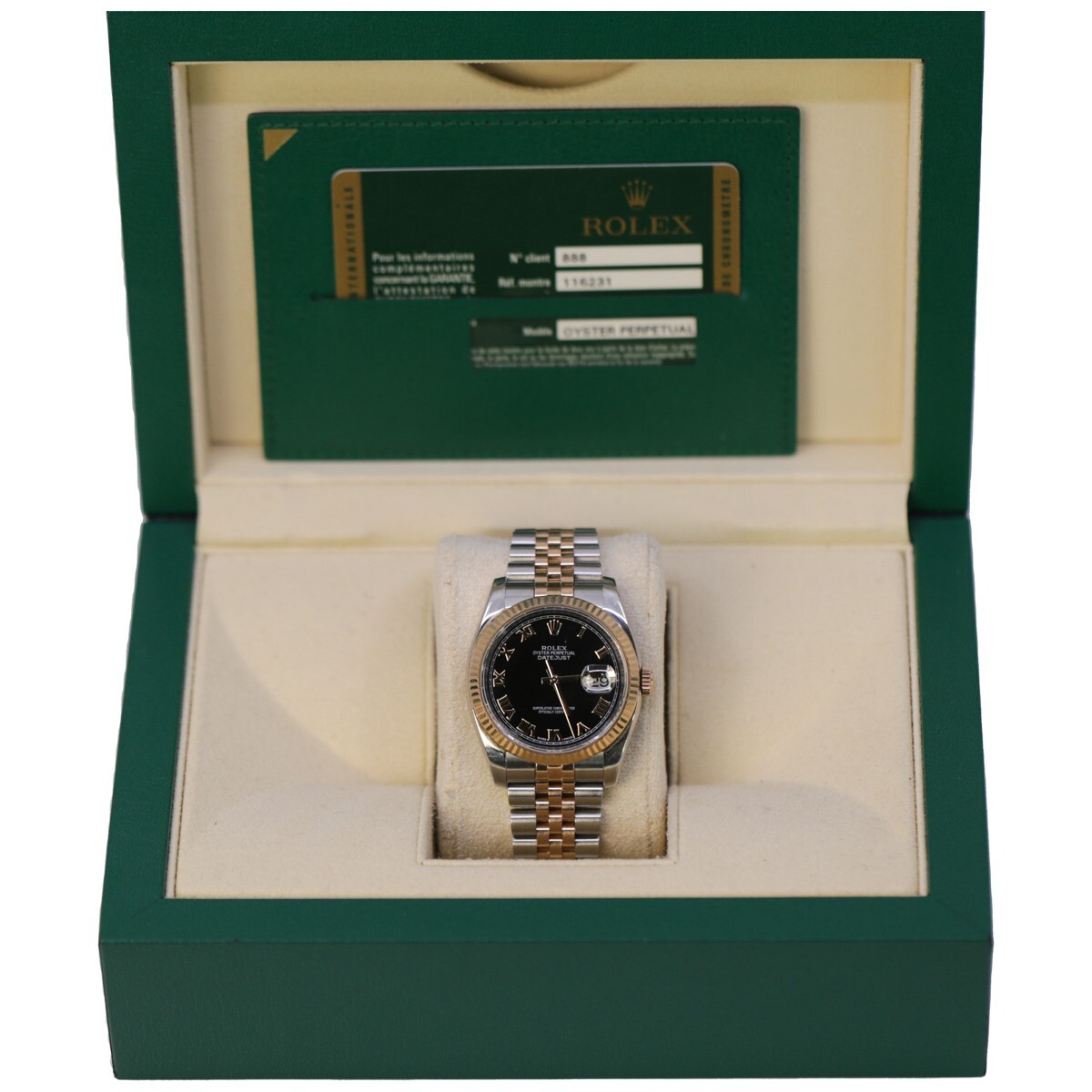 Rolex 116231 DateJust Black Roman Dial Jubilee Stainless Steel and
