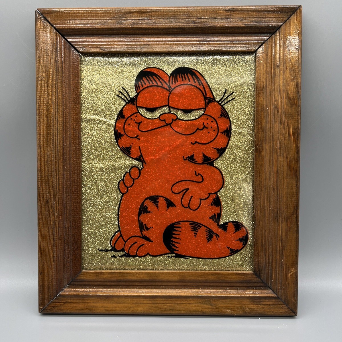 ガーフィールド　陶器　写真立て Vintage Glitter Art Garfield Wood Frame 11.5”x13.5” Cartoon