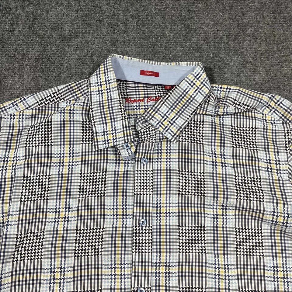 Report Collection Shirt Mens Extra Large Patchwork Houndstooth Checkered Weave - Image 2 of 4