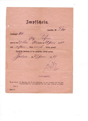 Old vaccination certificate for a child first vaccination in Berlin 1903 (vaccination medicine)