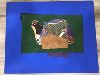 Armond Lara Collage on Canvas ''Encounter in Blue'' Excellent Condition