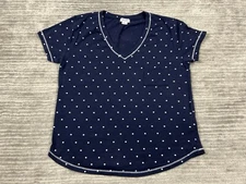 Splendid Top Womens Small Blue White Polka Dot Short Sleeve Pocket Cotton Blend
