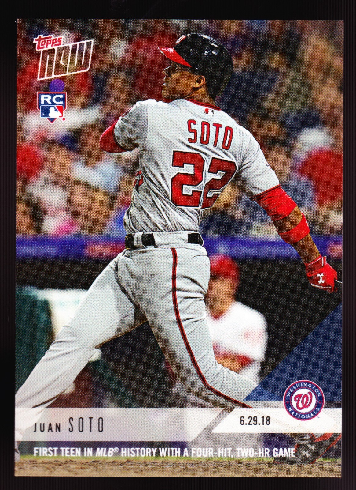 Juan Soto National Rookie 1st Teen w 4 Hit 2 HR Game 2018 Topps NOW 382 RC /2131
