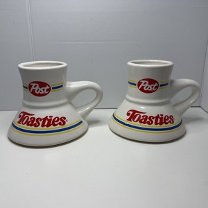 Vintage Post Toasties Travel Coffee Mugs Set Of 2 - Ceramic Non-Slip Bottom
