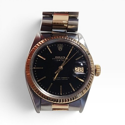 Rolex Date 34 mm Two Tone Black Dial Oyster Automatic Watch 1500 Circa 1968
