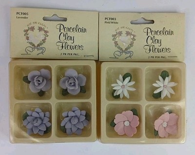 Vintage Just For Keeps Porcelain Clay Flowers Lavender Pink & White DIY Crafts