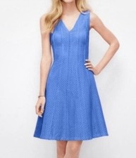 Ann Taylor Eyelet A-Line Dress Periwinkle Blue Size 2 V-Neck Flare
