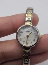 Vintage Timex Indiglo Watch Women  Silver Tone MOP Dial New Battery Working