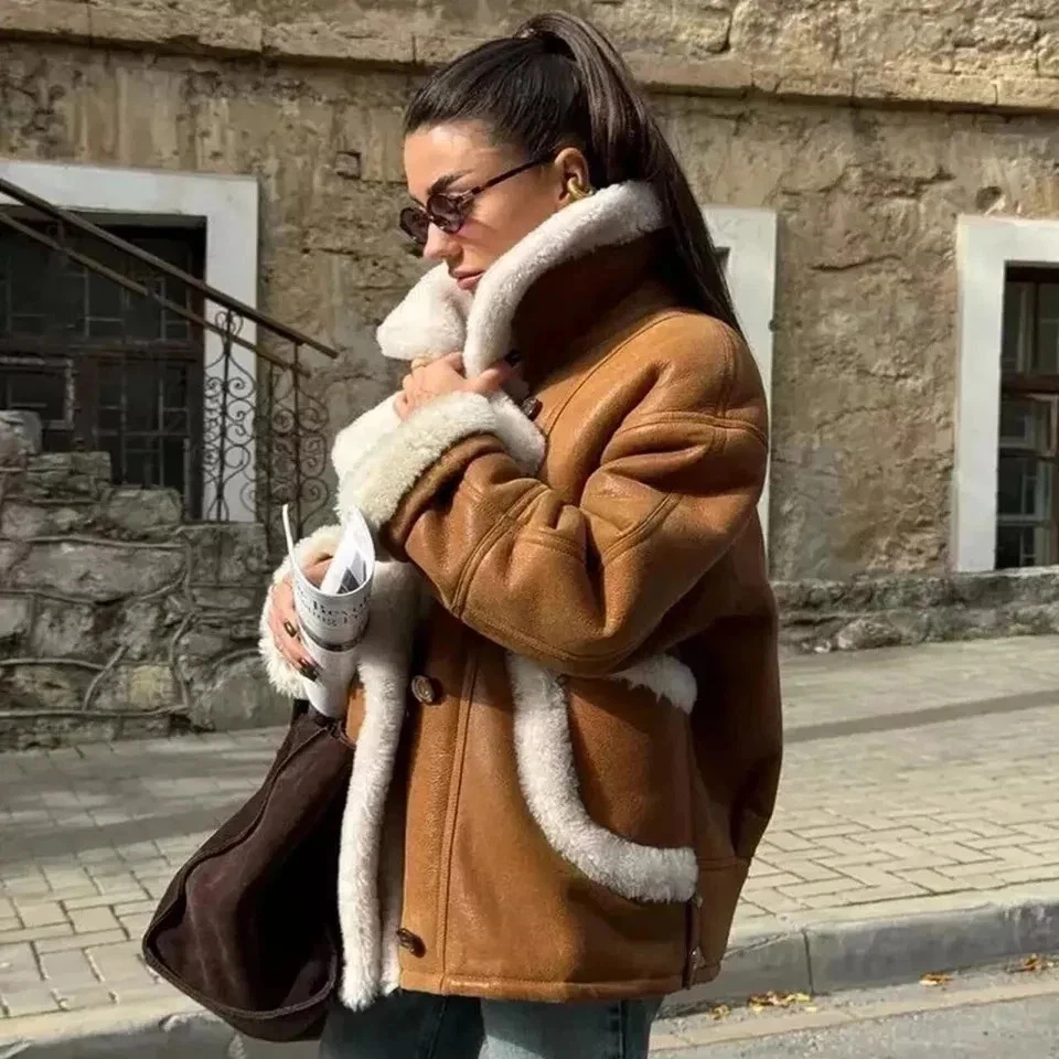 Дамы авиатор B3 овец из натуральной кожи куртка классический коричневый винтажный теплый мех пальто - Изображение 3 из 4