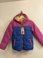 Eddie Bauer Kids Reversible Puffer Jacket Pink Blue Faux Fur Hooded Girl M 10/12