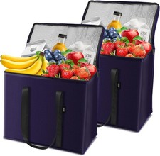 2-Pack Reusable Insulated Grocery Bags with Zippered Top, Heavy Duty Purple 