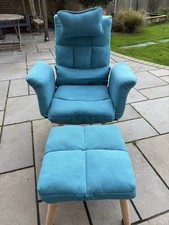 Blue Lazy Chair with Footstool Relax Lounge Chair Accent Armchair Sofa Chair
