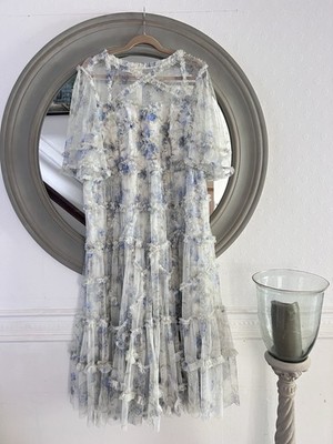 Needle & Thread Summer Posy Ballerina Dress Blue Floral Tulle Tiered Size 24