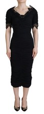 Dolce & Gabbana Black Sheath Midi Bodycon Lace Silk Women's Dress Authentic